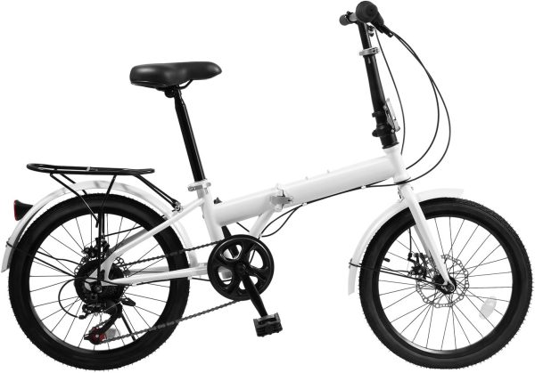 20-inch Foldable Bike Folding Bicycle with 7-Gear Transmission, Front and Rear Disc Brakes Bicycle Made of Aluminum Alloy Folding Bike Suitable for Men Riding, Women Riding