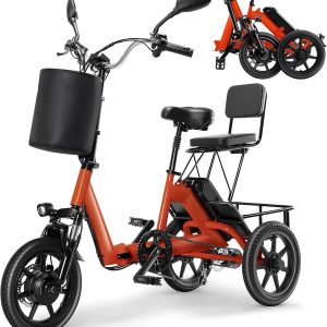 Electric Bike, 350W(Peak 750W) Brushless Motor Folding Trike, 2 Seats Ebike, 480Wh Removable Battery, Step-Thru 3 Wheel Electric Bicycle, Up to 45 Miles, Tricycle for Adults Parents