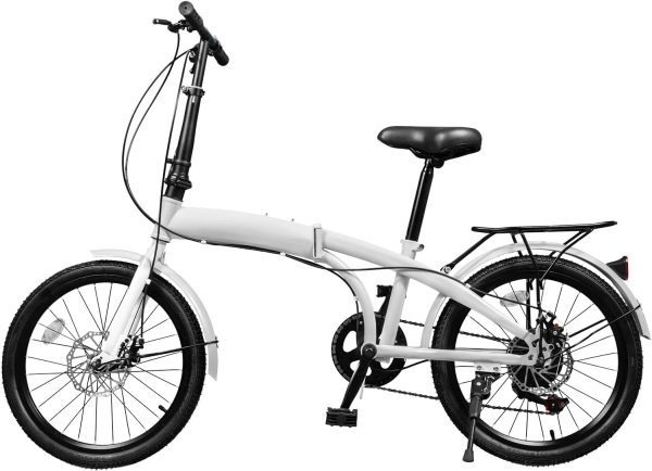 20-inch Foldable Bike Folding Bicycle with 7-Gear Transmission, Front and Rear Disc Brakes Bicycle Made of Aluminum Alloy Folding Bike Suitable for Men Riding, Women Riding