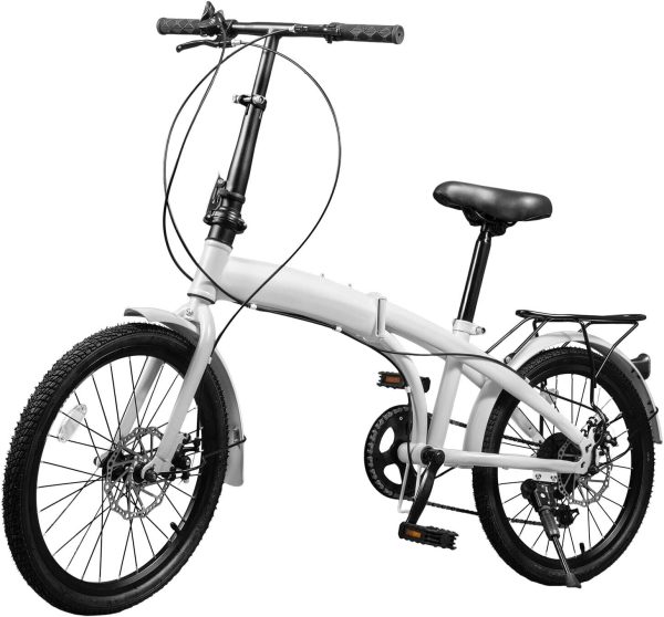 20" Foldable Bicycle, 7 Speed Non-Slip Folding Bike W/Dual Disc Brake & Adjustable Design, Folding Bikes for Adult City Commuter Bicycle