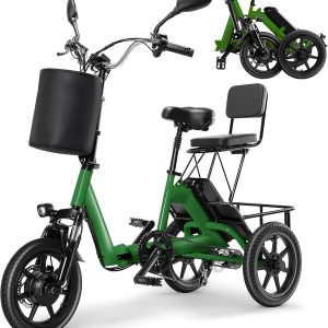 Electric Bike, 350W(Peak 750W) Brushless Motor Folding Trike, 2 Seats Ebike, 480Wh Removable Battery, Step-Thru 3 Wheel Electric Bicycle, Up to 45 Miles, Tricycle for Adults Parents