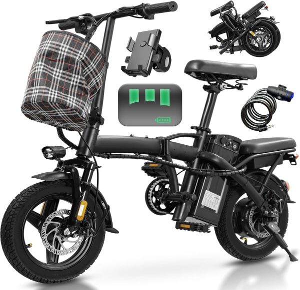 Electric Bike for Adults Teens, Commuter City Folding ebike with 560W Motor and 48V Battery, 24MPH 3-Level Pedals Assist, Dual Disc Brakes,14" Compact Foldable Electric Bicycle with UL 2849 Certified