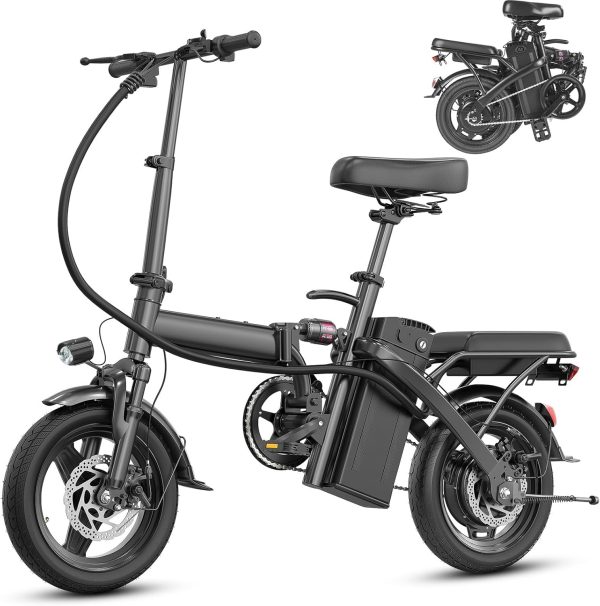 Electric Bike for Adults Teens, Commuter City Folding ebike with 560W Motor and 48V Battery, 24MPH 3-Level Pedals Assist, Dual Disc Brakes,14" Compact Foldable Electric Bicycle with UL 2849 Certified