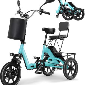 Electric Bike, 350W(Peak 750W) Brushless Motor Folding Trike, 2 Seats Ebike, 480Wh Removable Battery, Step-Thru 3 Wheel Electric Bicycle, Up to 45 Miles, Tricycle for Adults Parents