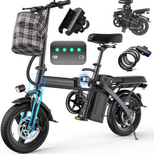 Electric Bike for Adults and Teens, 560W Motor 24MPH Compact Commuter Ebike, 32 Miles Range, 48V 10Ah Battery, 3 Shock Absorbers, 14" Mini Foldable Electric Bicycles with Basket, UL 2849 Certified